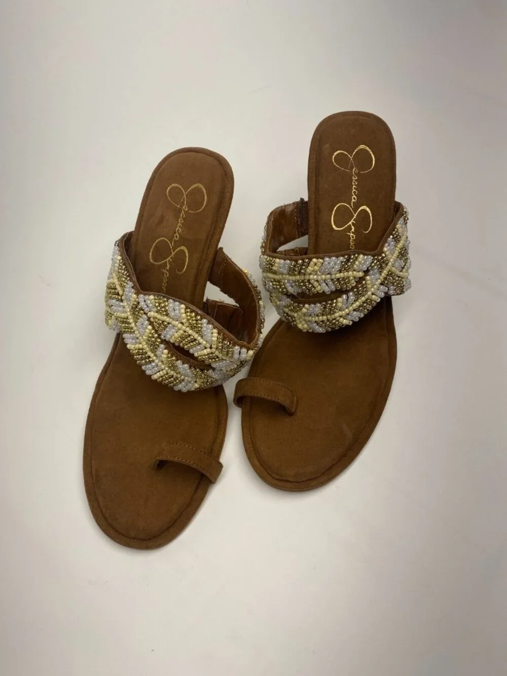 Jessica Simpson Womens Rixei Beaded Faux Suede Heels Sz 7.5